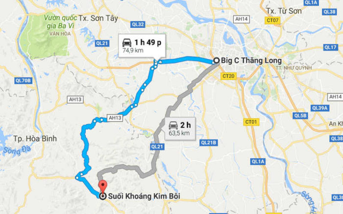 bản đồ đi suối khoáng kim bôi